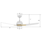 CALEN 52 inch 3-Blade Smart Ceiling Fan with LED Light & Remote