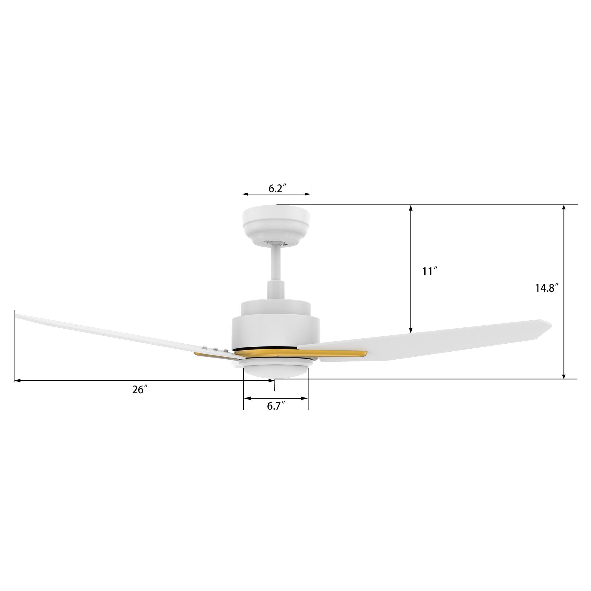 CALEN 52 inch 3-Blade Smart Ceiling Fan with LED Light & Remote