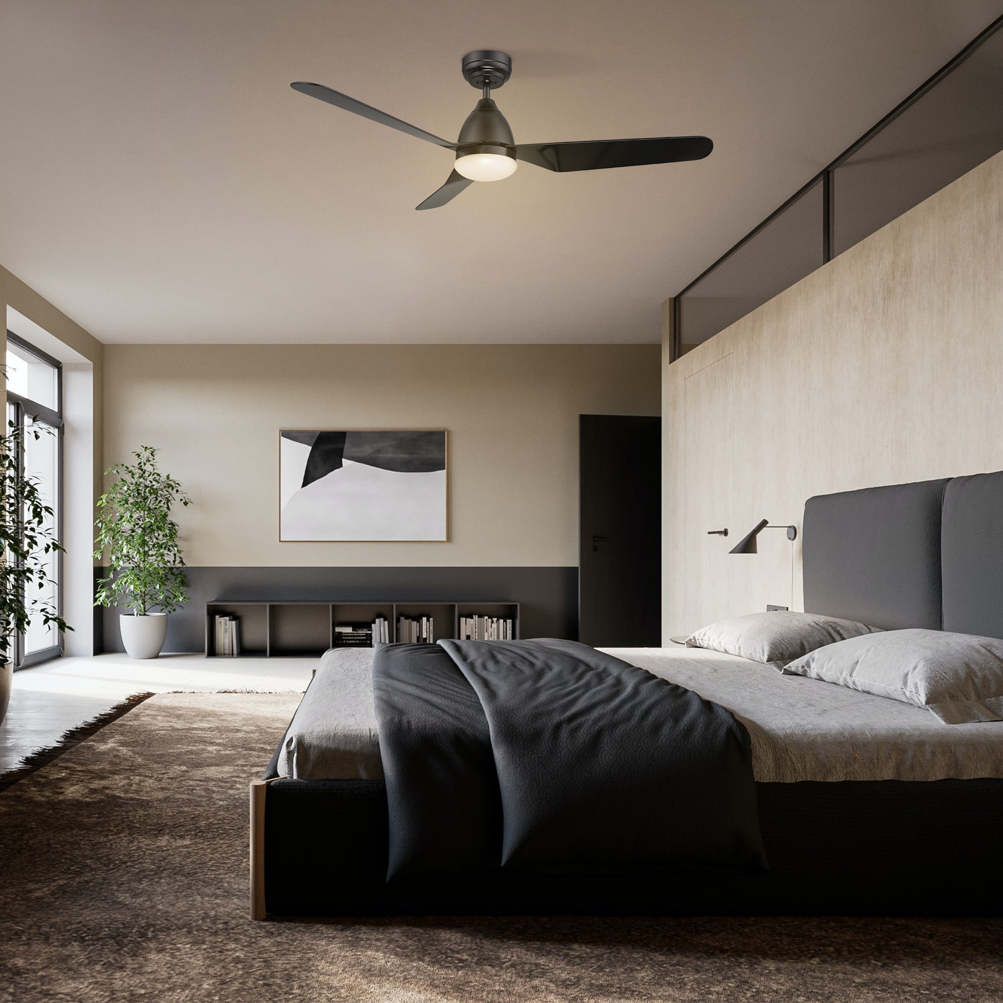 TOULON 52 In 3 Blade Smart Ceiling Fan With Integrated LED Lights With Google Home