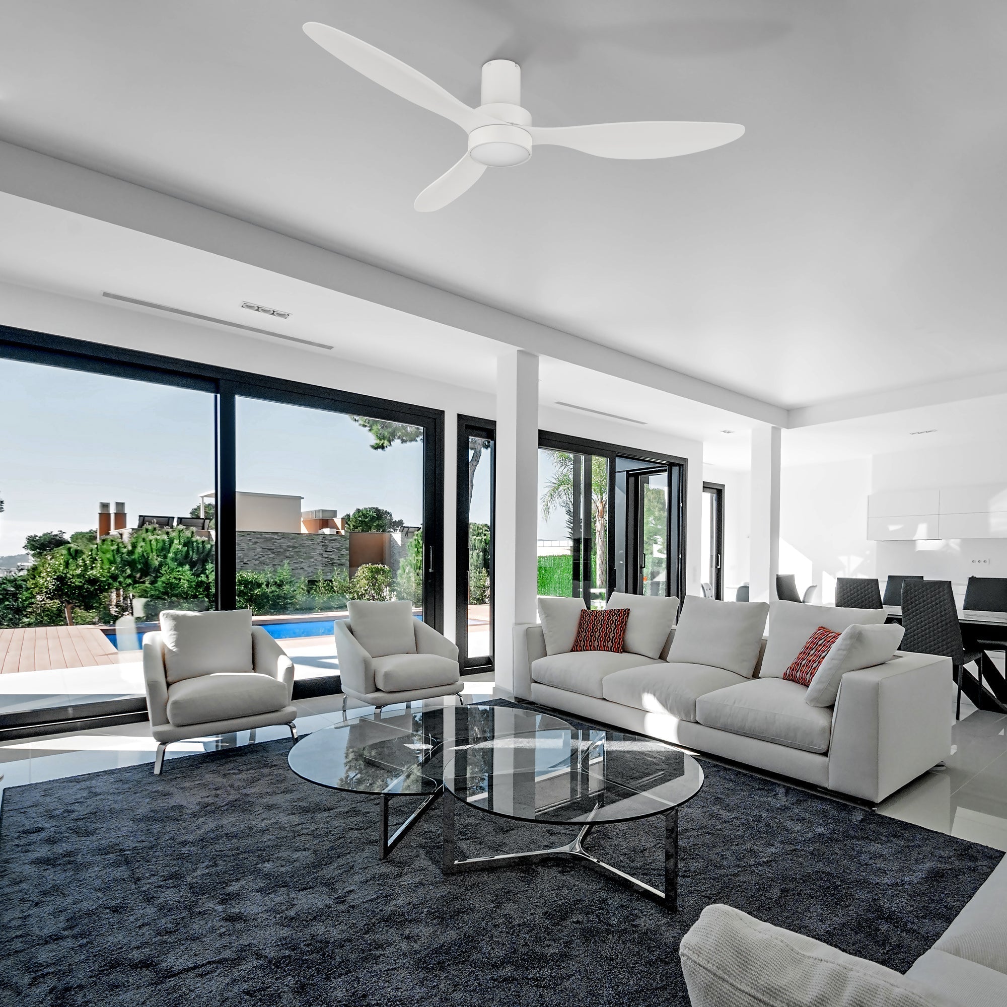 Aurora 52 Inch 3 Blade Flush Mount Smart Ceiling Fan With Led Light Kit Remote White White