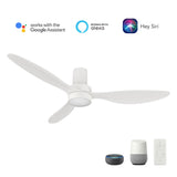 Aurora 52 Inch 3 Blade Flush Mount Smart Ceiling Fan With Led Light Kit Remote White White