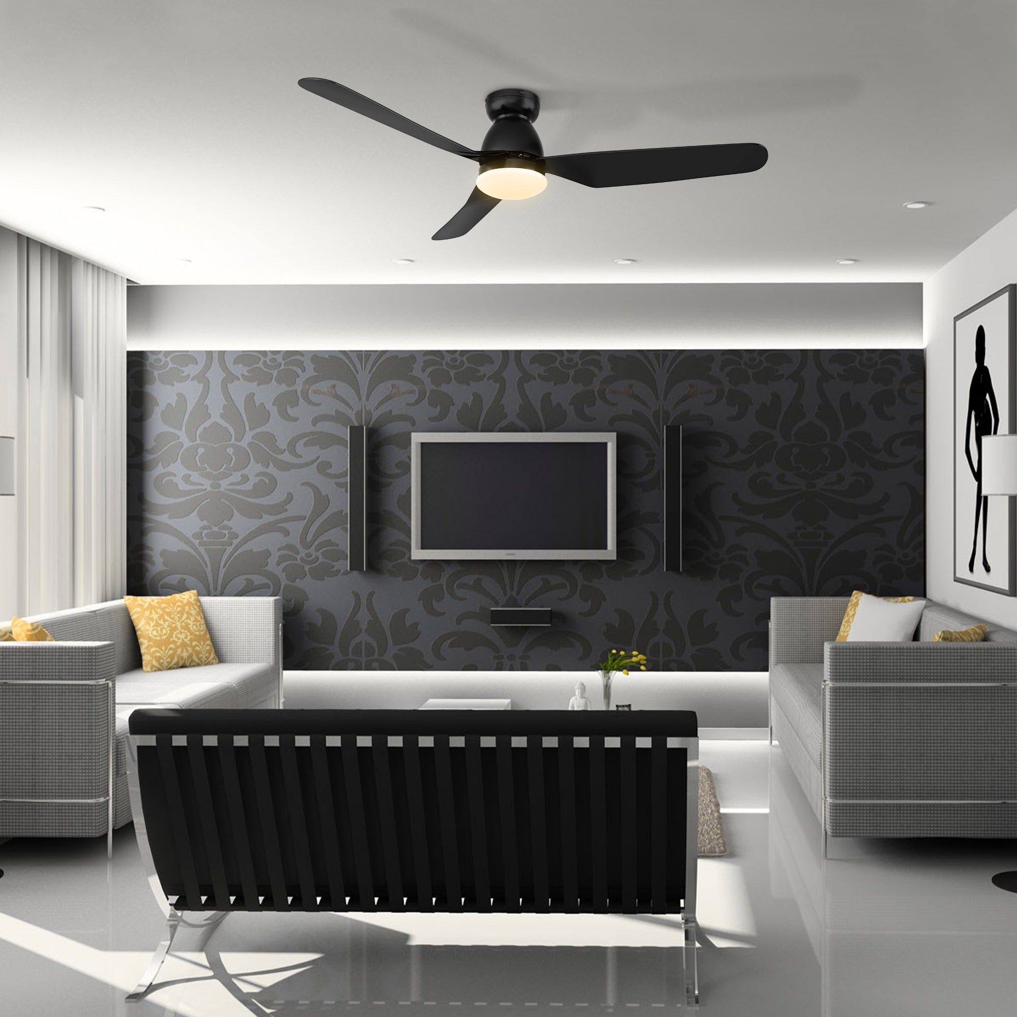 DENVER 52 In 3 Blade Smart Ceiling Fan With Integrated LED Lights With Google Home