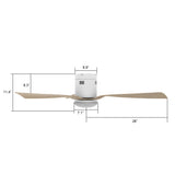 Spezia 52 Inch 3 Blade Flush Mount Smart Ceiling Fan With Led Light Kit Remote White Bamboo Wood