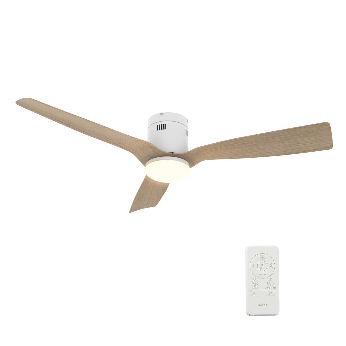 Spezia 52 Inch 3 Blade Flush Mount Smart Ceiling Fan With Led Light Kit Remote White Bamboo Wood