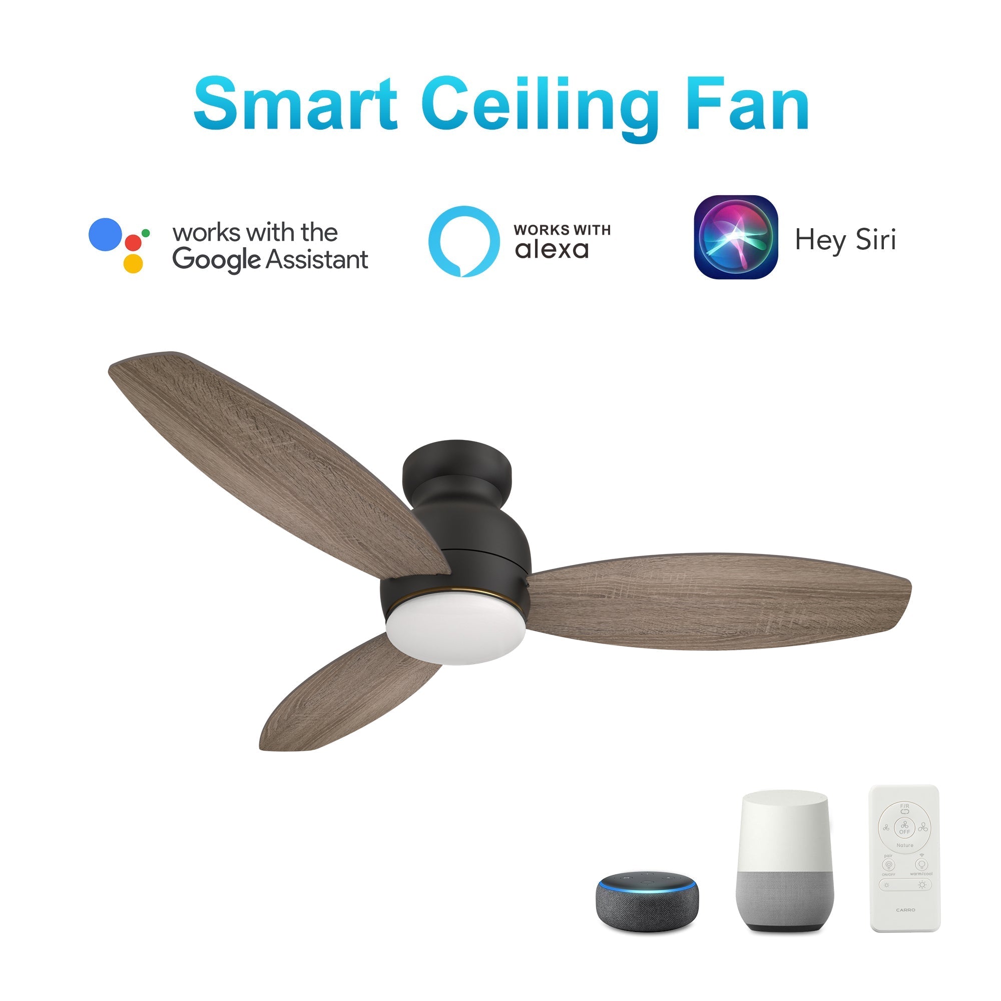 TRENTO 52 In 3 Blade Smart Ceiling Fan With Integrated LED Lights With Google Home