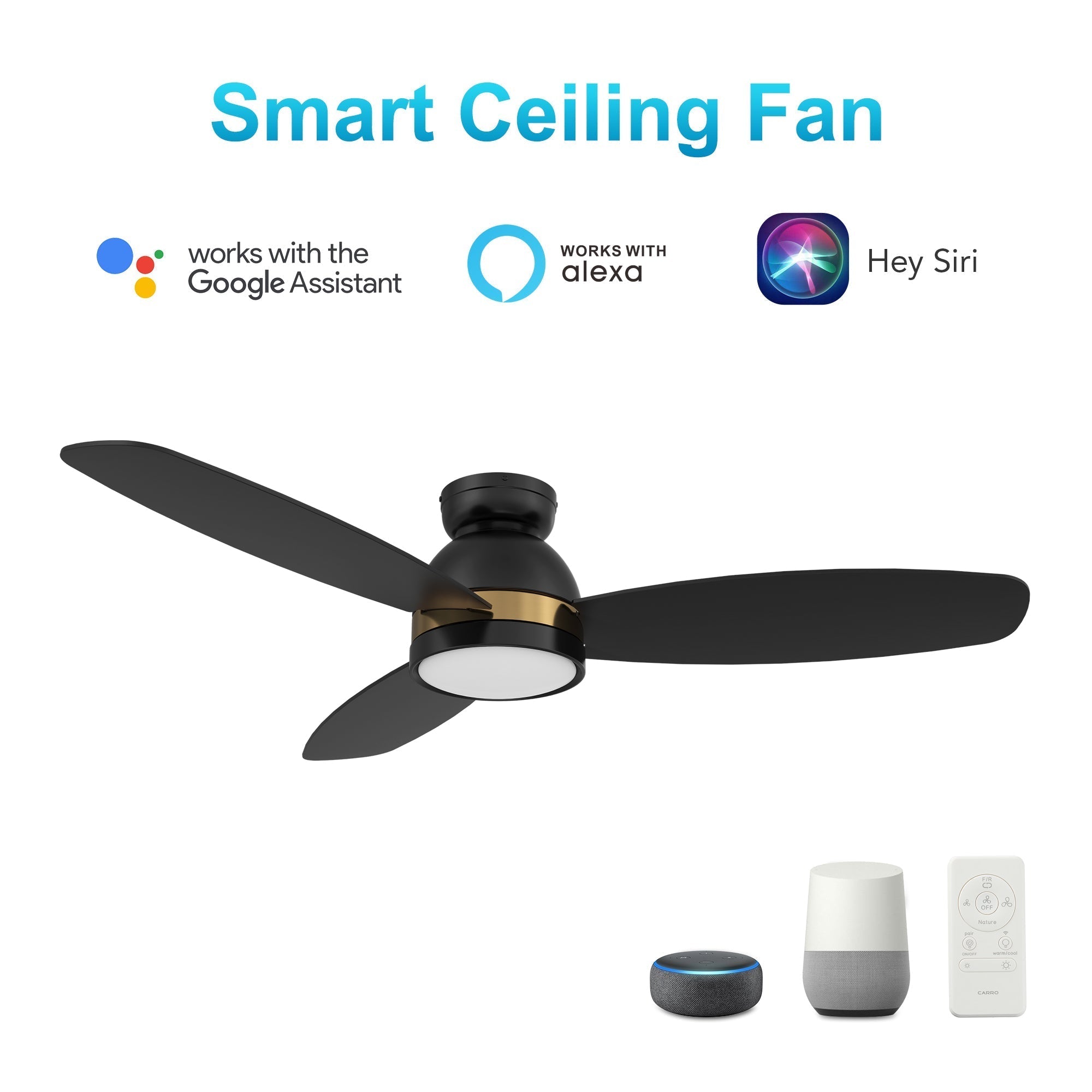 FREMONT 52 In 3 Blade Smart Ceiling Fan With Integrated LED Lights With Google Home