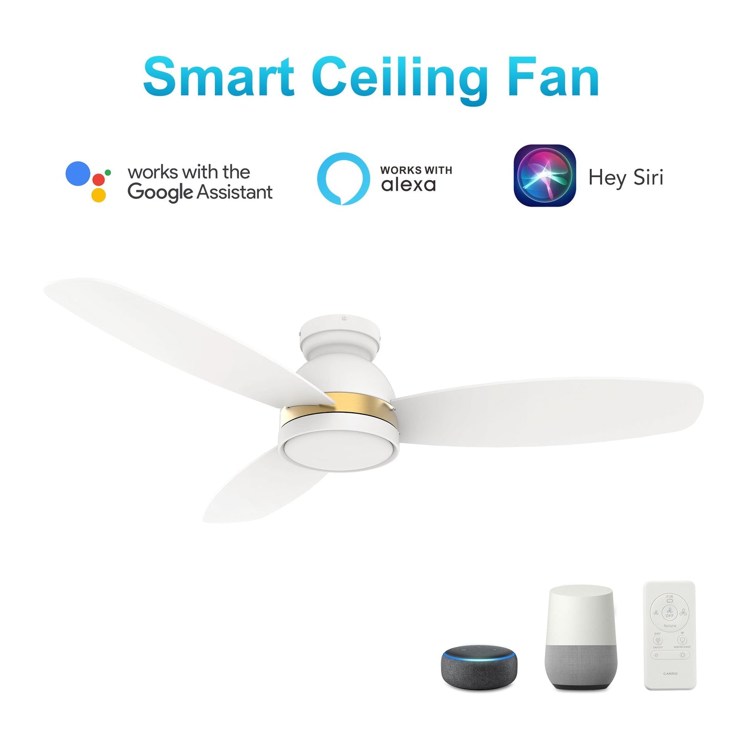 FREMONT 52 In 3 Blade Smart Ceiling Fan With Integrated LED Lights With Google Home