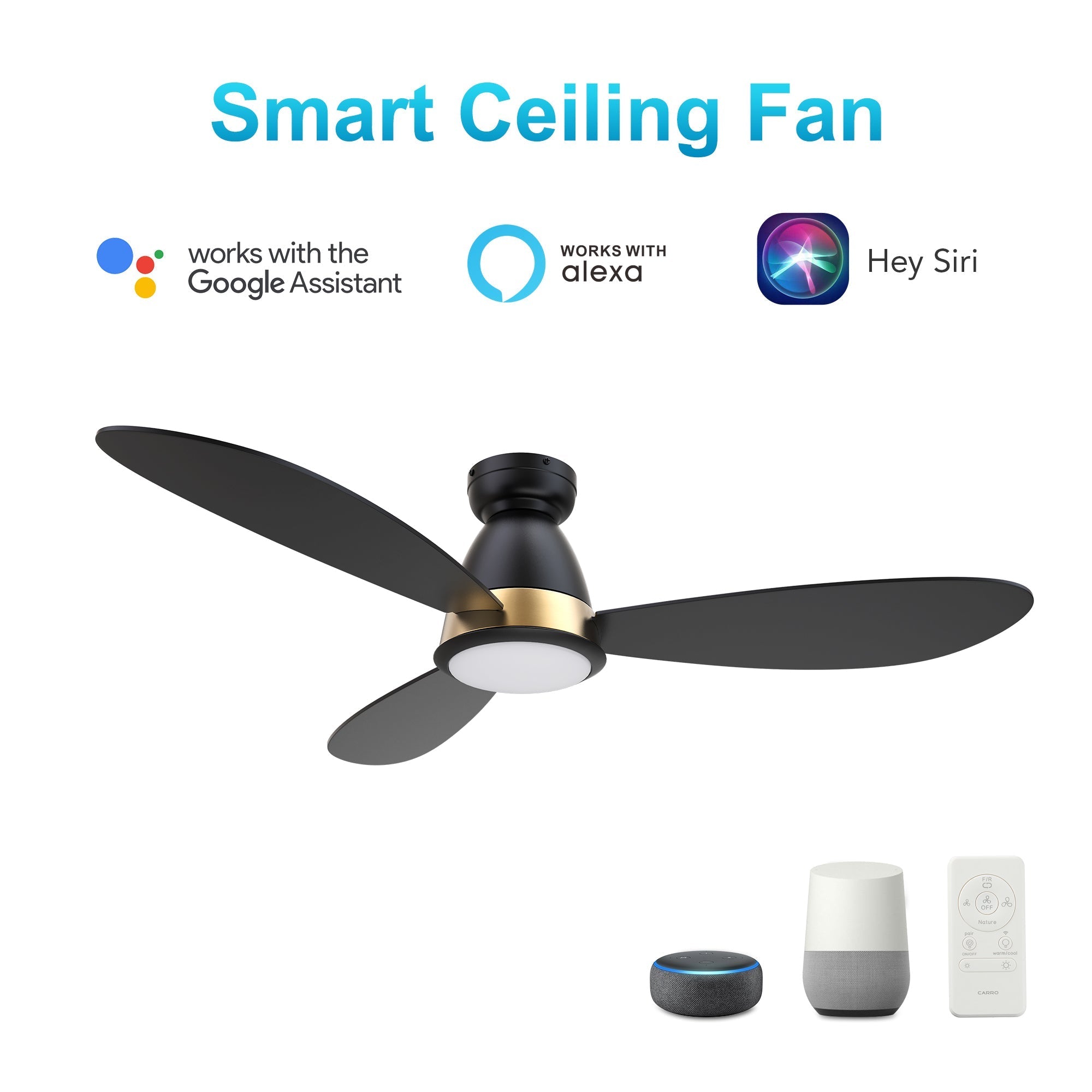 YORK 52 inch 3-Blade Flush Mount Smart Ceiling Fan with LED Light & Remote