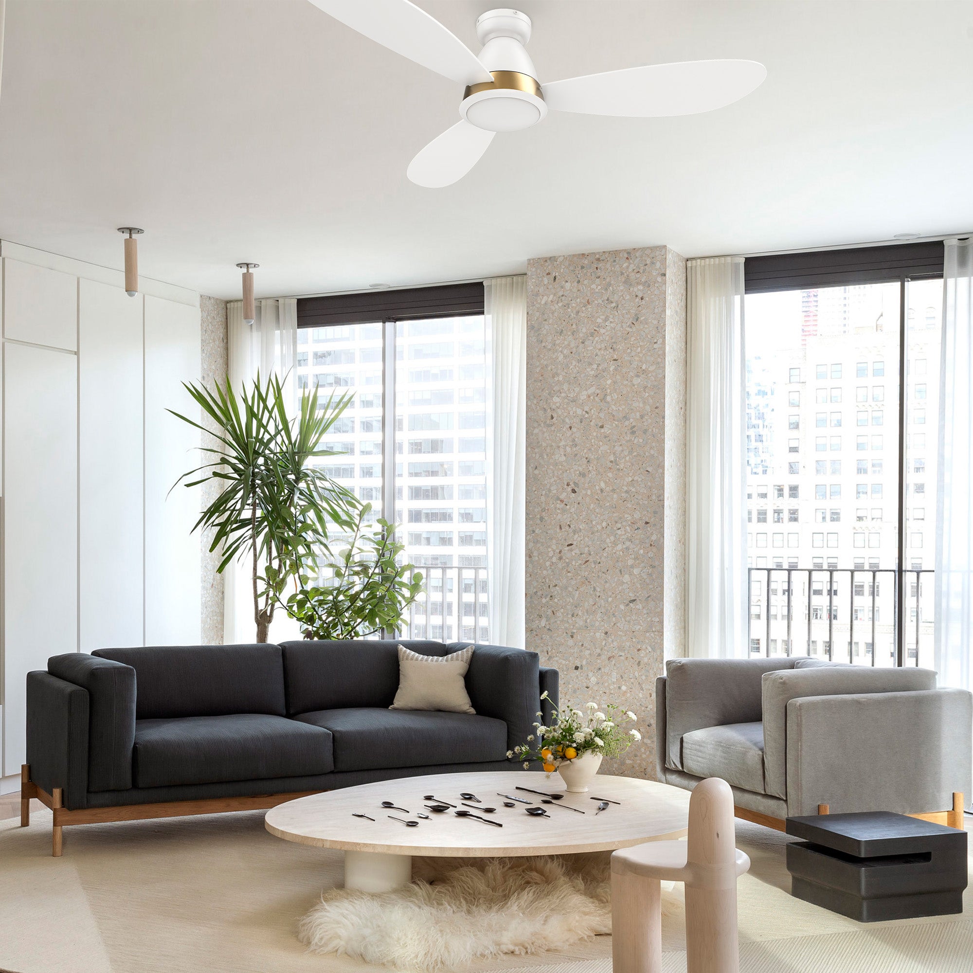 YORK 52 inch 3-Blade Flush Mount Smart Ceiling Fan with LED Light & Remote