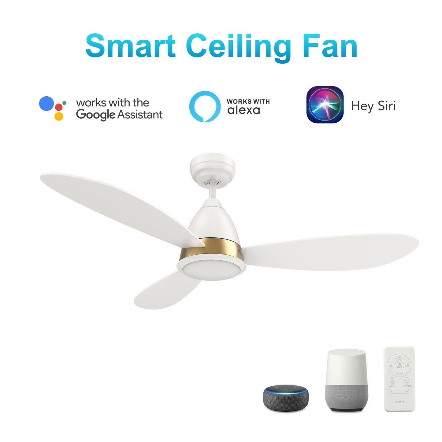 YORK 52 In 3 Blade Smart Ceiling Fan With Integrated LED Lights With Google Home