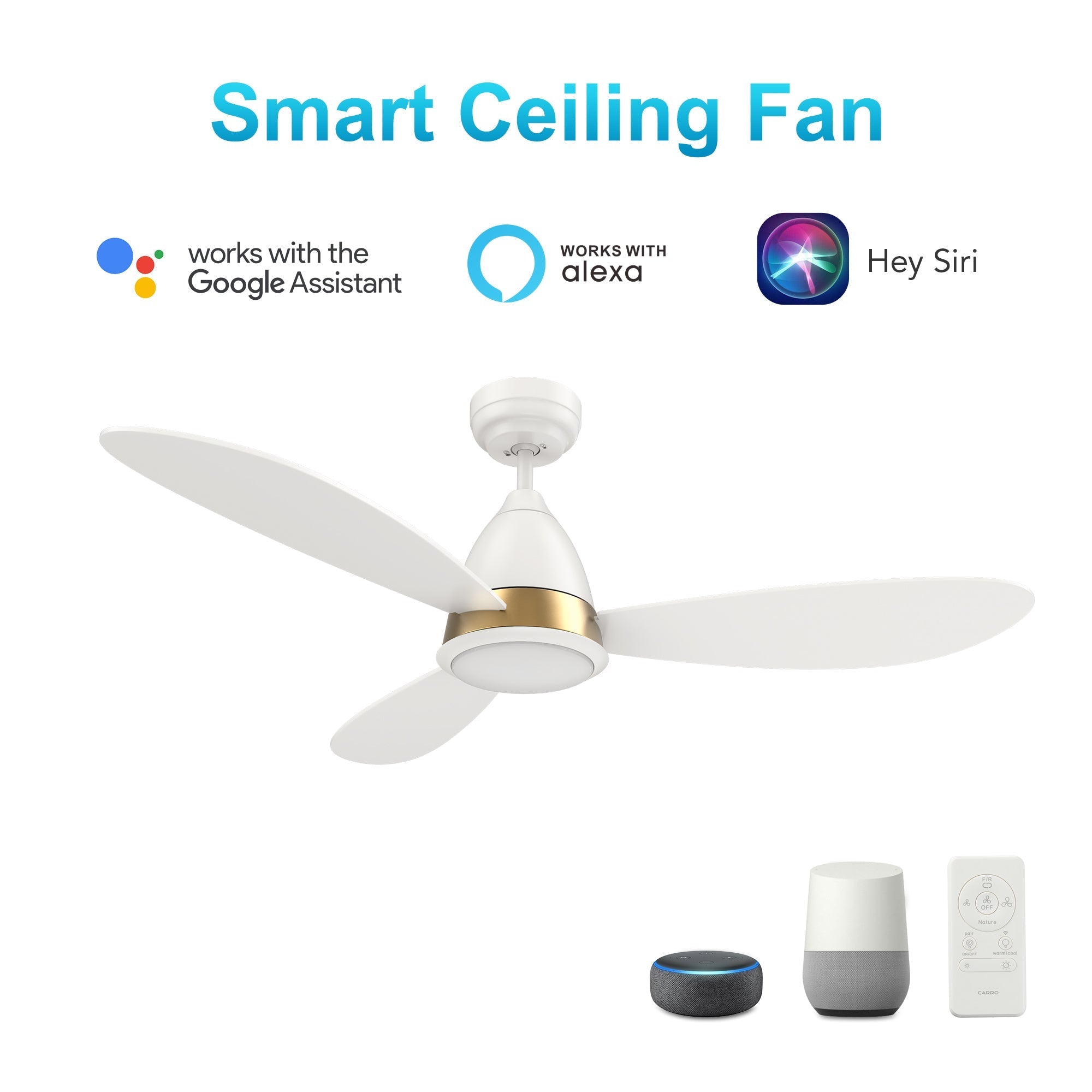 YORK 52 In 3 Blade Smart Ceiling Fan With Integrated LED Lights With Google Home