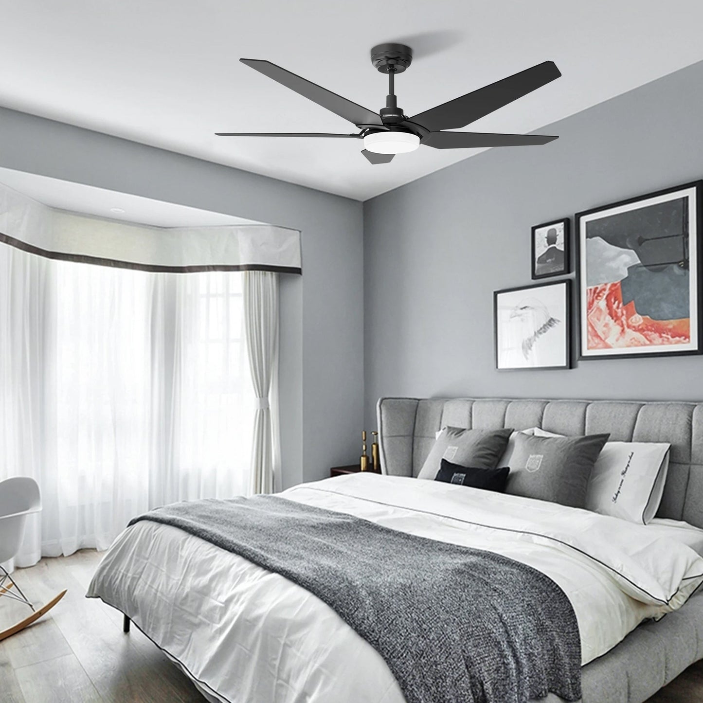 KAJ 52 In 5 Blade Smart Ceiling Fan With Integrated LED Lights With Google Home