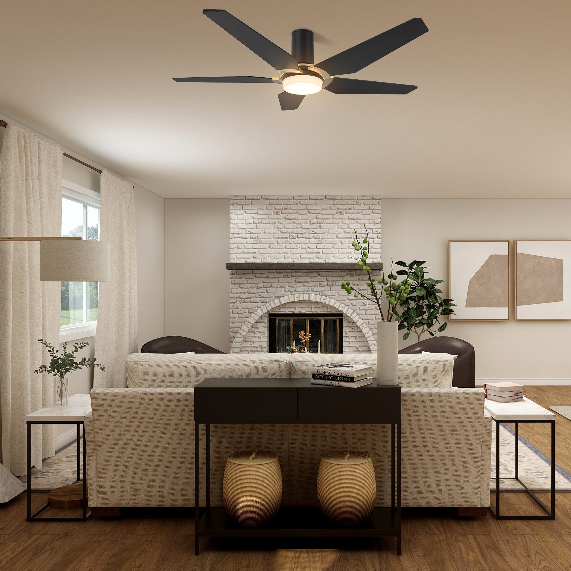 KAJ 52 inch 5-Blade Flush Mount Smart Ceiling Fan with LED Light & Remote