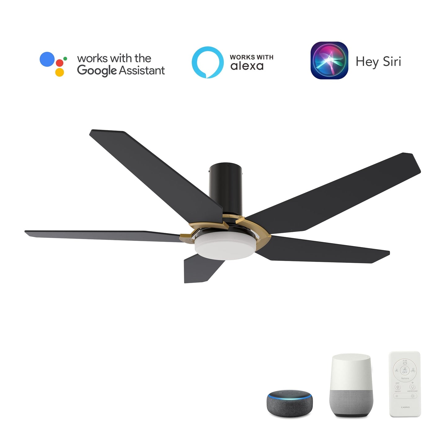 KAJ 52 inch 5-Blade Flush Mount Smart Ceiling Fan with LED Light & Remote