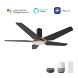 KAJ 52 inch 5-Blade Flush Mount Smart Ceiling Fan with LED Light & Remote