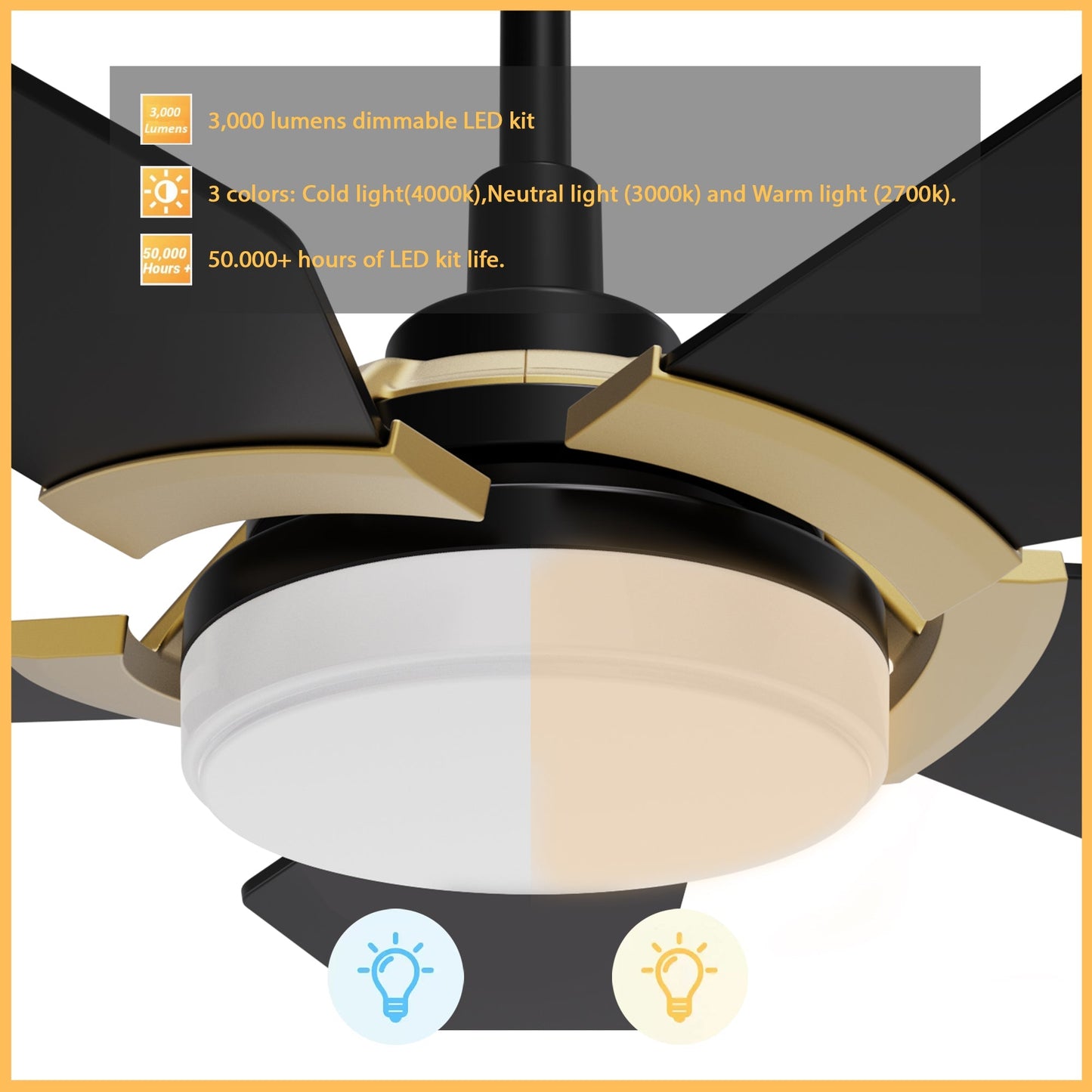 KAJ 52 In 5 Blade Smart Ceiling Fan With Integrated LED Lights With Google Home