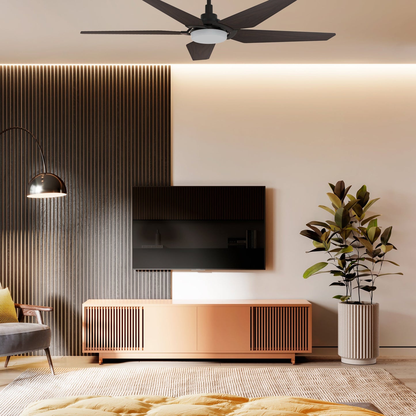 KAJ 52 In 5 Blade Smart Ceiling Fan With Integrated LED Lights With Google Home