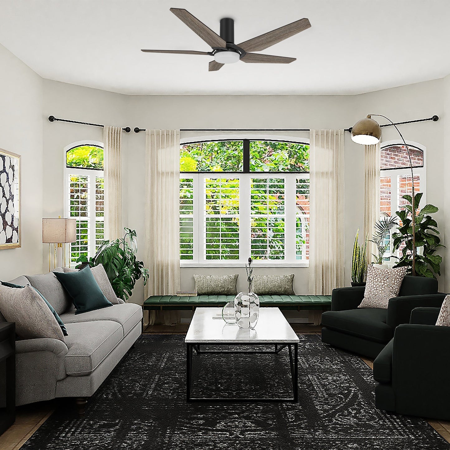 KAJ 52 inch 5-Blade Flush Mount Smart Ceiling Fan with LED Light & Remote