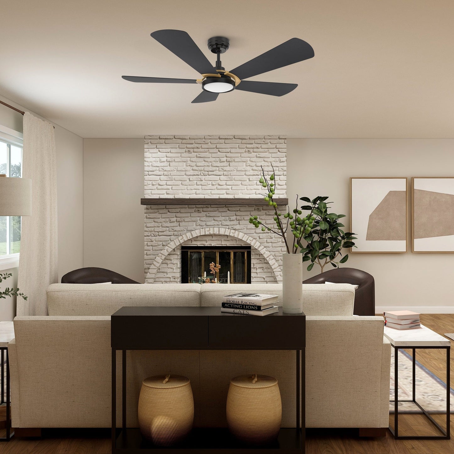 BRISA 52 In 5 Blade Smart Ceiling Fan With Integrated LED Lights With Google Home