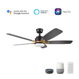PEYTON 52 In 5 Blade Smart Ceiling Fan With Integrated LED Lights With Google Home