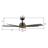 PEYTON 52 In 5 Blade Smart Ceiling Fan With Integrated LED Lights With Google Home