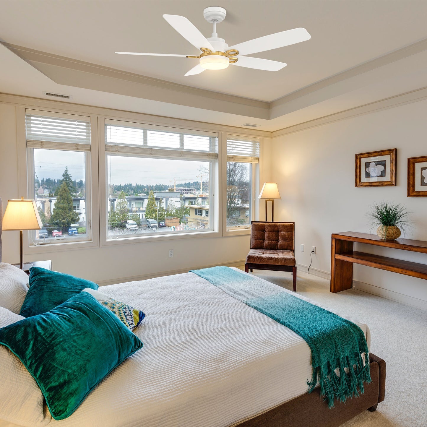PEYTON 52 In 5 Blade Smart Ceiling Fan With Integrated LED Lights With Google Home