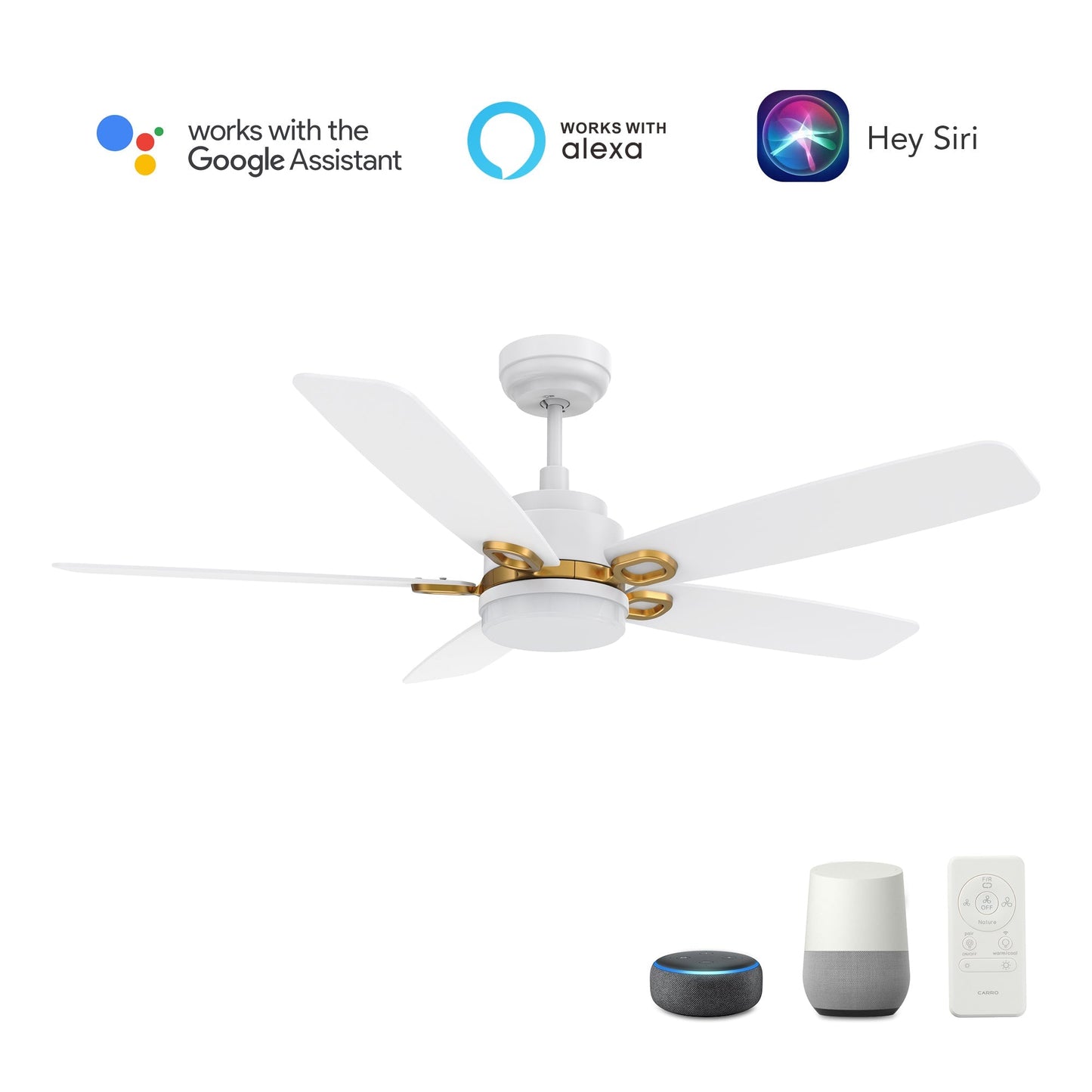 PEYTON 52 In 5 Blade Smart Ceiling Fan With Integrated LED Lights With Google Home