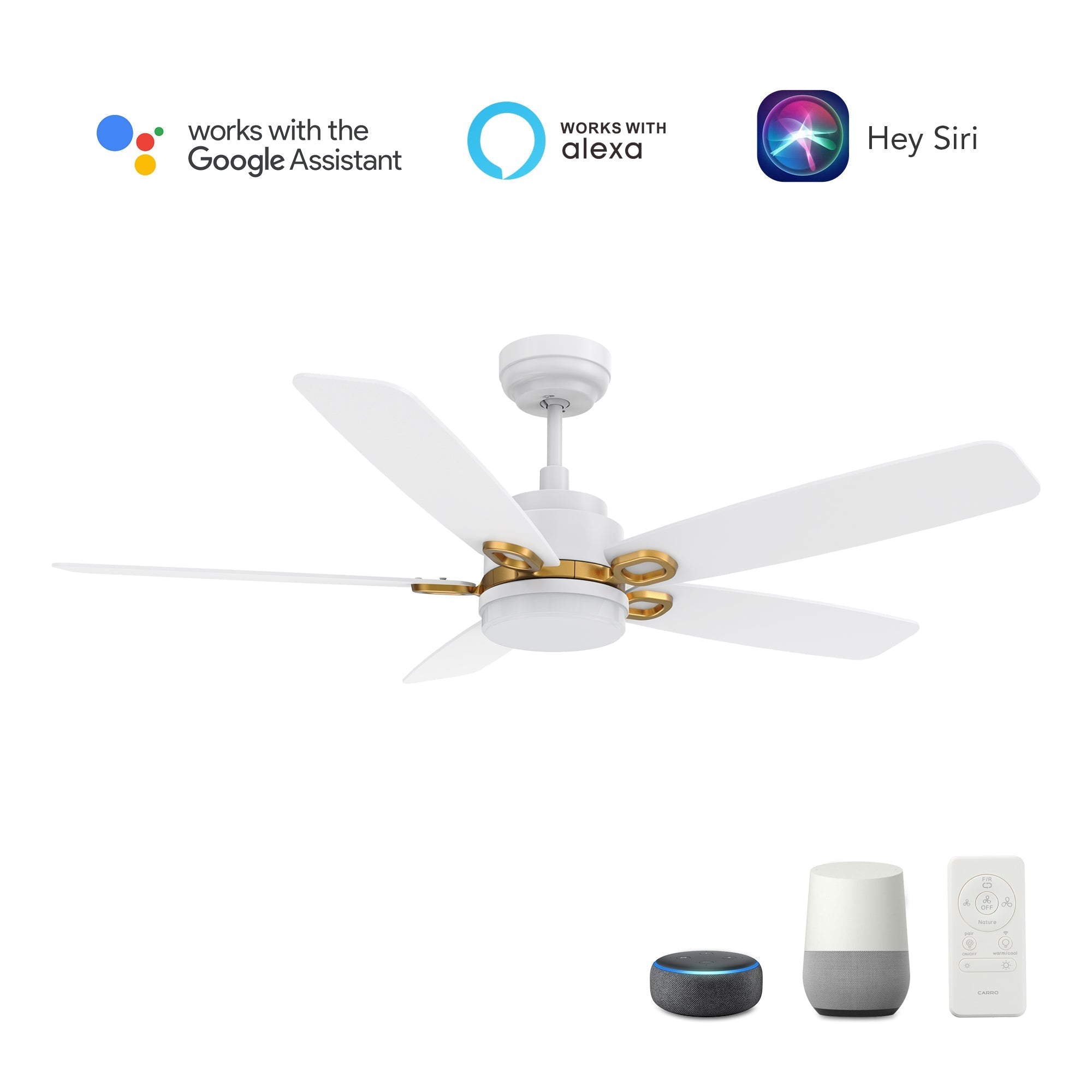 PEYTON 52 In 5 Blade Smart Ceiling Fan With Integrated LED Lights With Google Home