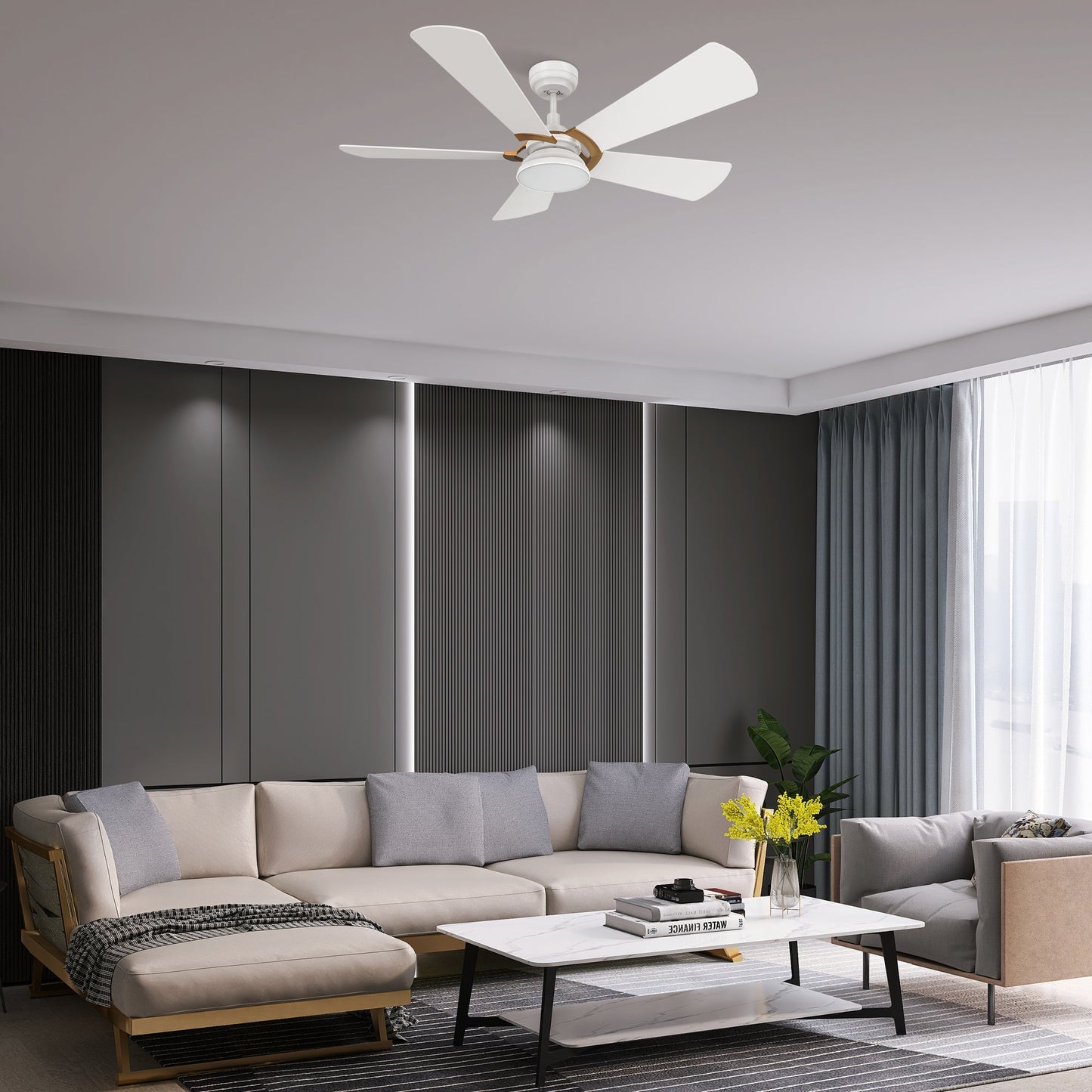 SAVILI 52 In 5 Blade Smart Ceiling Fan With Integrated LED Lights With Google Home