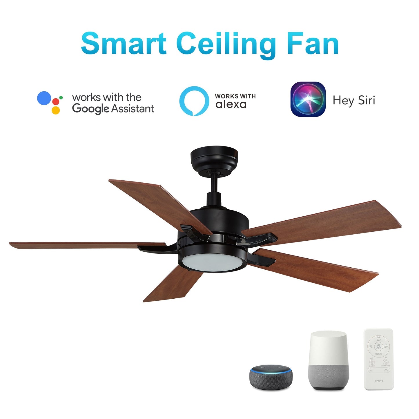 APPLETON 52 In 5 Blade Smart Ceiling Fan With Integrated LED Lights With Google Home