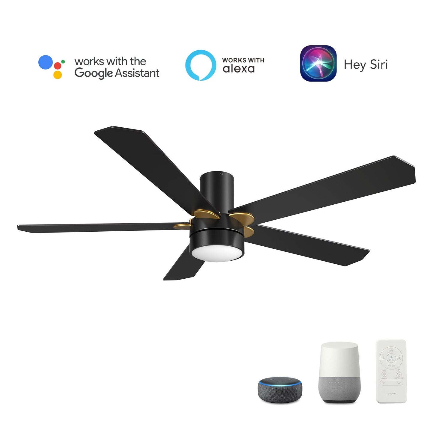 TARRASA 52 inch 5-Blade Flush Mount Smart Ceiling Fan with LED Light & Remote