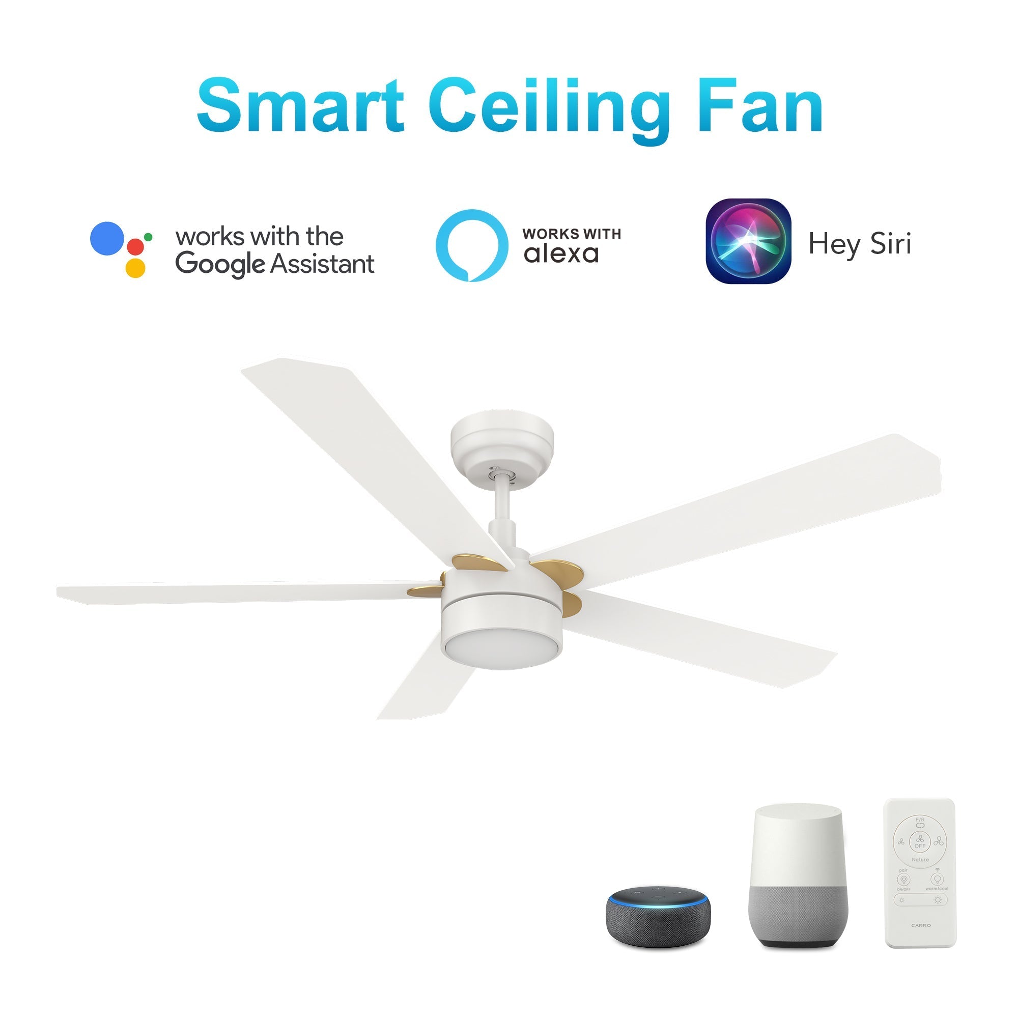 TARRASA 52 In 5 Blade Smart Ceiling Fan With Integrated LED Lights With Google Home
