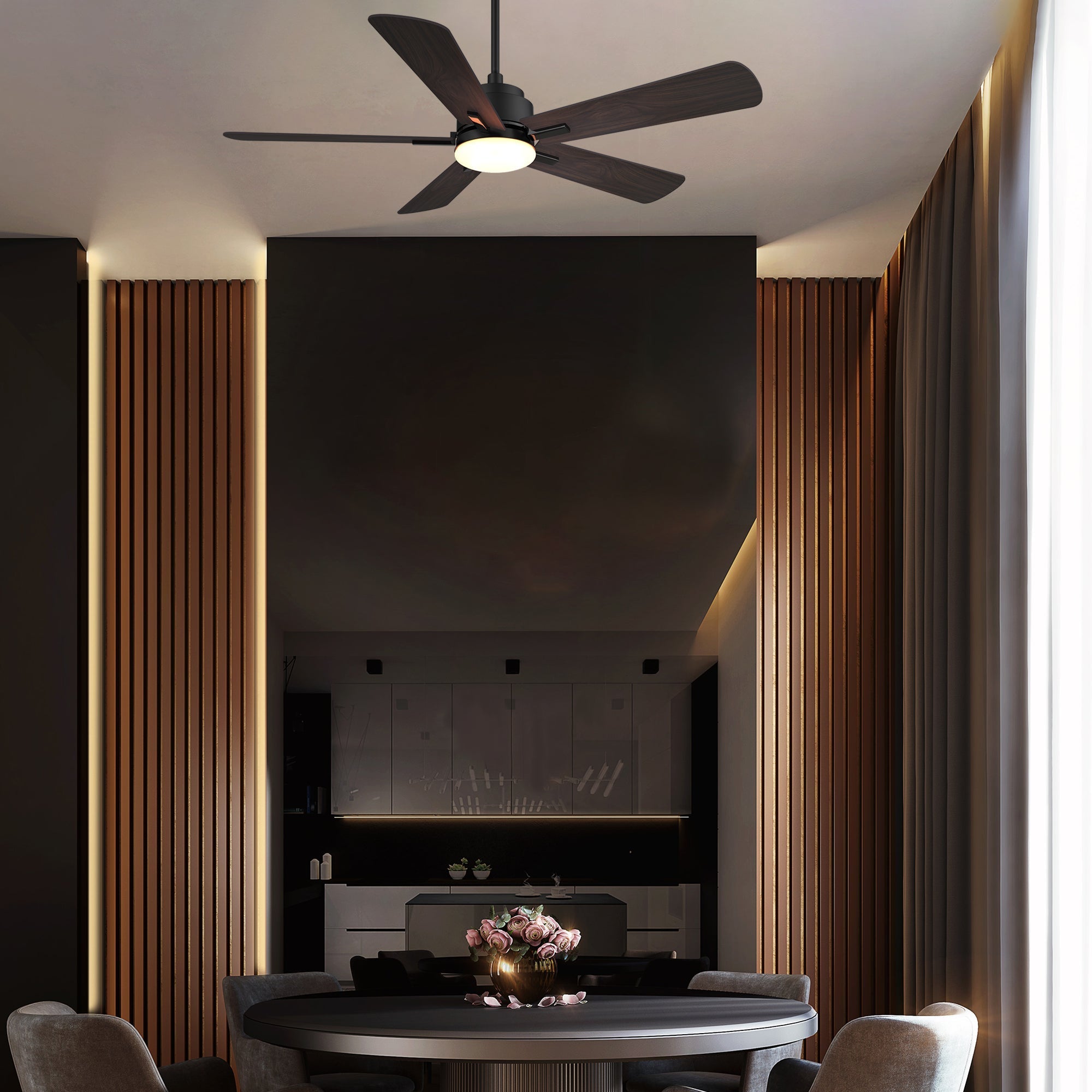 OLINDA 52 In 5 Blade Smart Ceiling Fan With Integrated LED Lights With Google Home