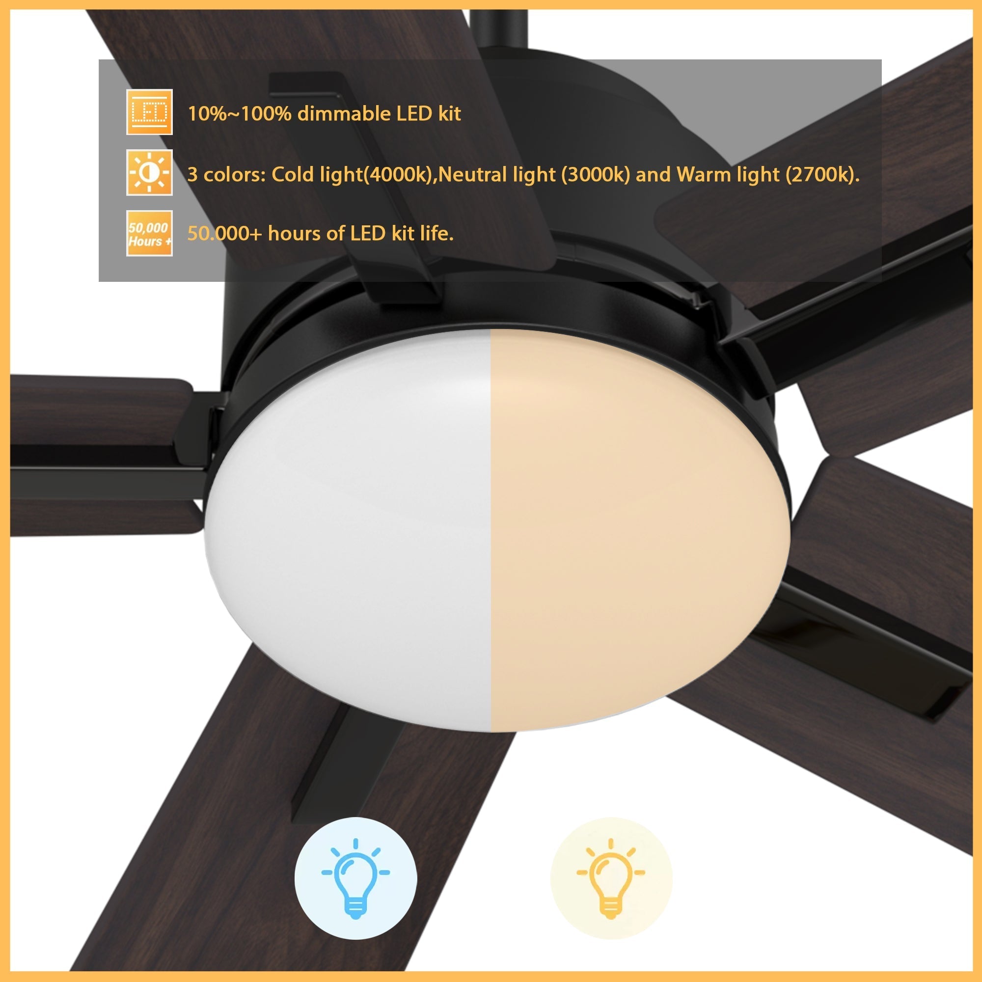 OLINDA 52 In 5 Blade Smart Ceiling Fan With Integrated LED Lights With Google Home