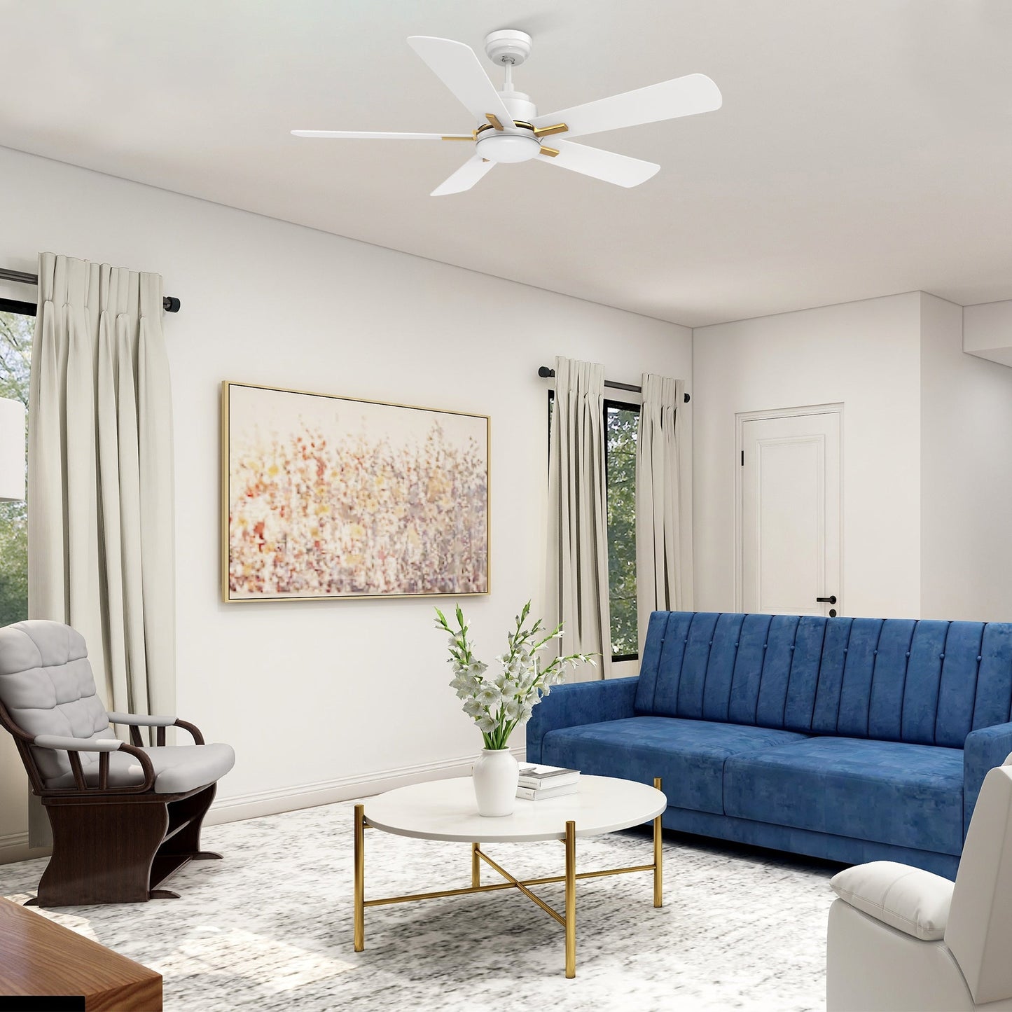 OLINDA 52 In 5 Blade Smart Ceiling Fan With Integrated LED Lights With Google Home