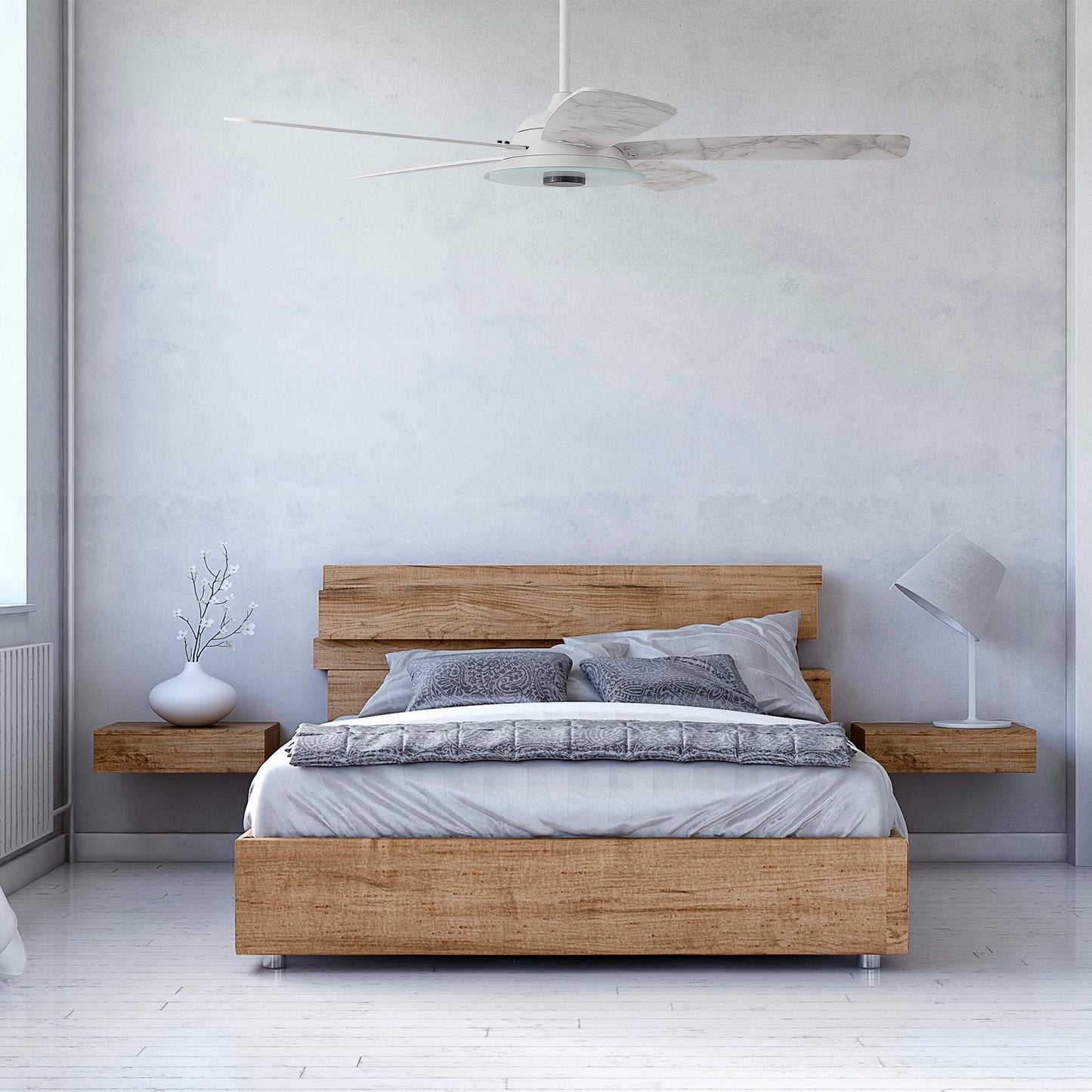 Journey 52 Inch 5 Blade Smart Ceiling Fan With Led Light Kit Remote White Marble Pattern