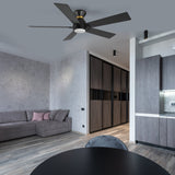 Ascender 52 Inch 5 Blade Flush Mount Smart Ceiling Fan With Led Light Remote Control Black Black Gold Rim