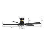 Ascender 52 Inch 5 Blade Flush Mount Smart Ceiling Fan With Led Light Remote Control Black Black Gold Rim
