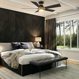 Ascender 52 Inch 5 Blade Flush Mount Smart Ceiling Fan With Led Light Remote Control Black Black Gold Rim