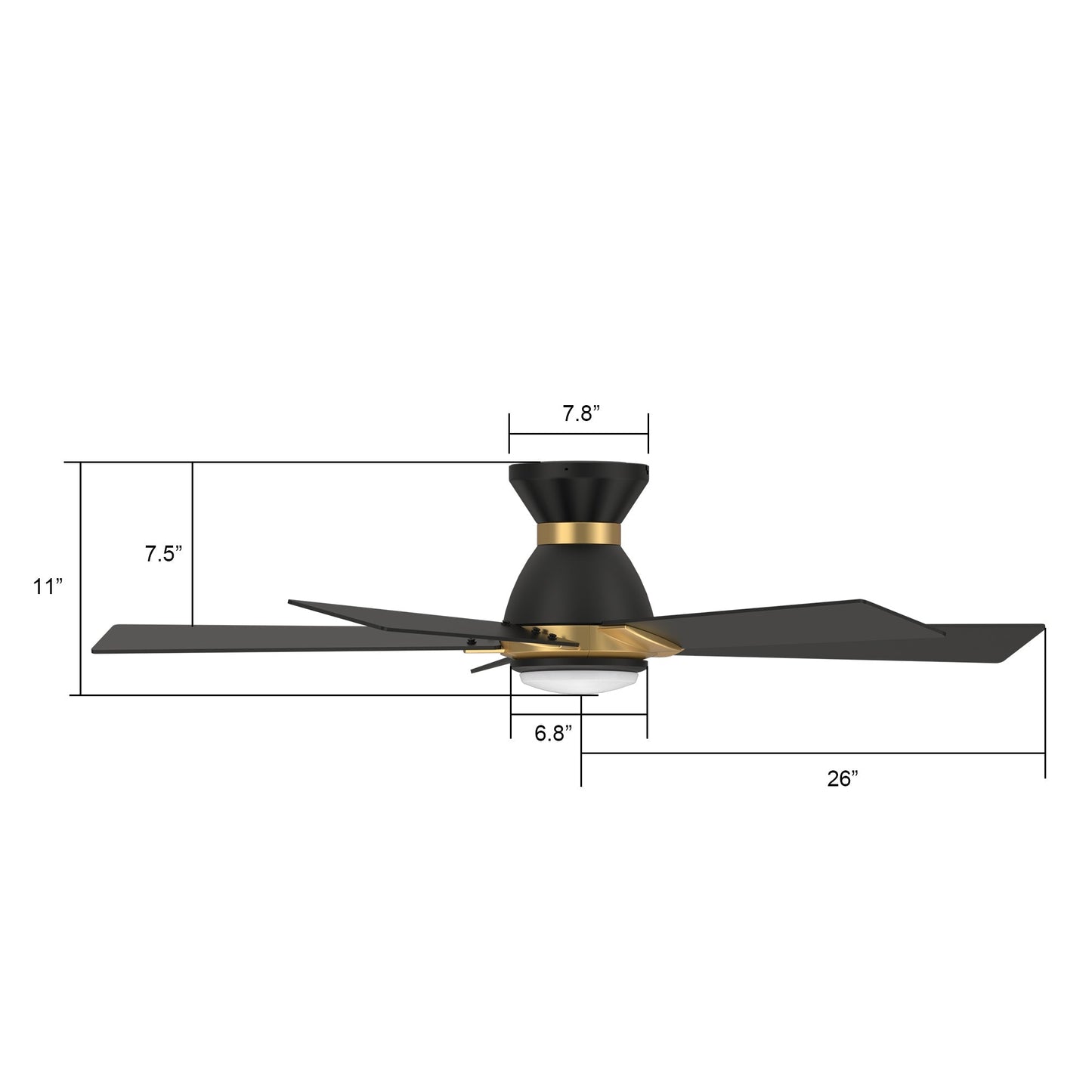 Ascender 52 Inch 5 Blade Flush Mount Smart Ceiling Fan With Led Light Remote Control Black Black Gold Rim