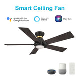 Ascender 52 Inch 5 Blade Flush Mount Smart Ceiling Fan With Led Light Remote Control Black Black Gold Rim
