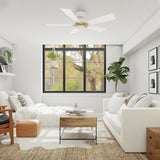 Ascender 52 Inch 5 Blade Flush Mount Smart Ceiling Fan With Led Light Remote Control Black Black Gold Rim