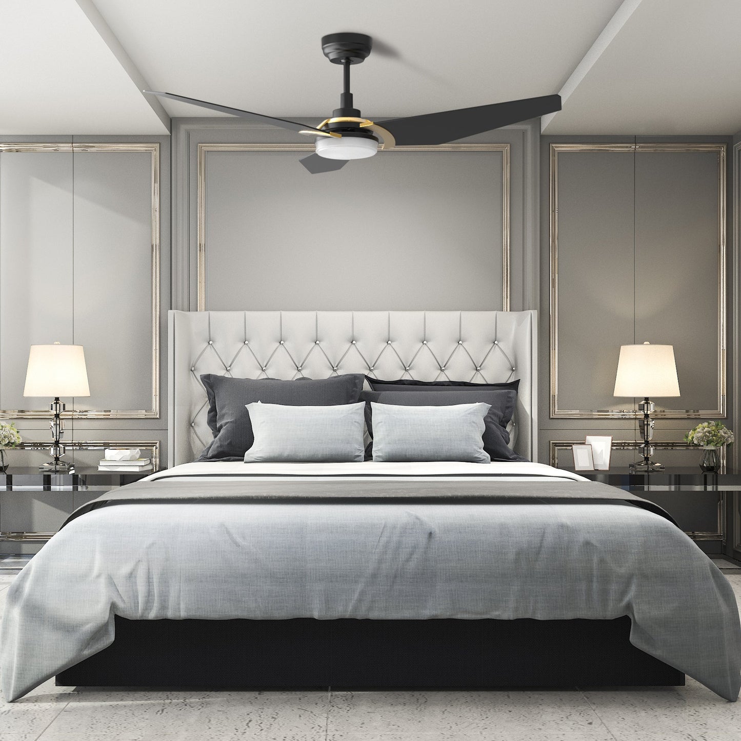 KAJ 56 In 3 Blade Smart Ceiling Fan With Integrated LED Lights With Google Home