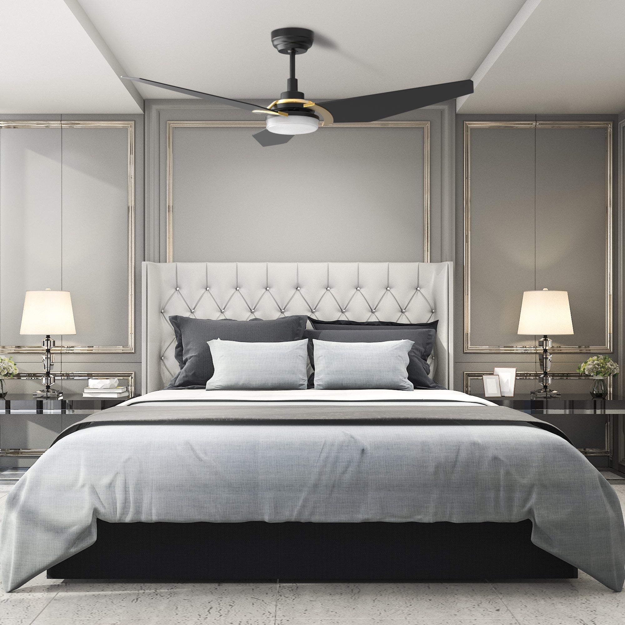 KAJ 56 In 3 Blade Smart Ceiling Fan With Integrated LED Lights With Google Home