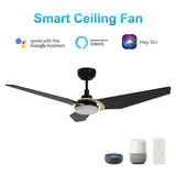 KAJ 56 In 3 Blade Smart Ceiling Fan With Integrated LED Lights With Google Home