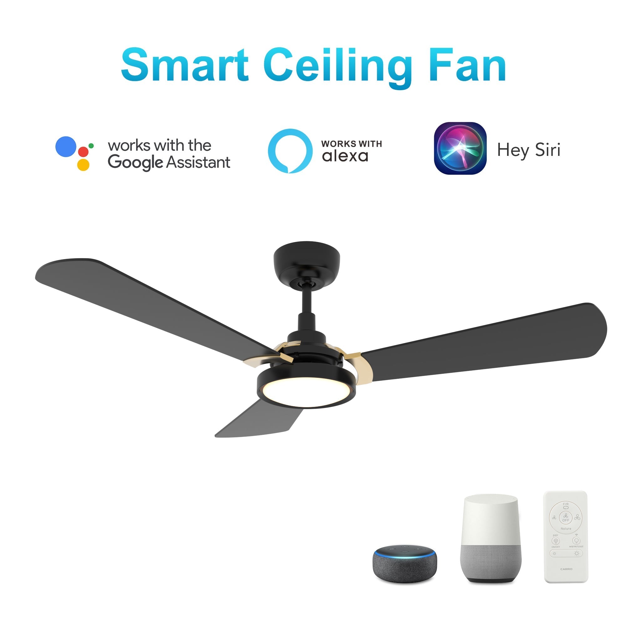 BRISA 56 In 3 Blade Smart Ceiling Fan With Integrated LED Lights With Google Home
