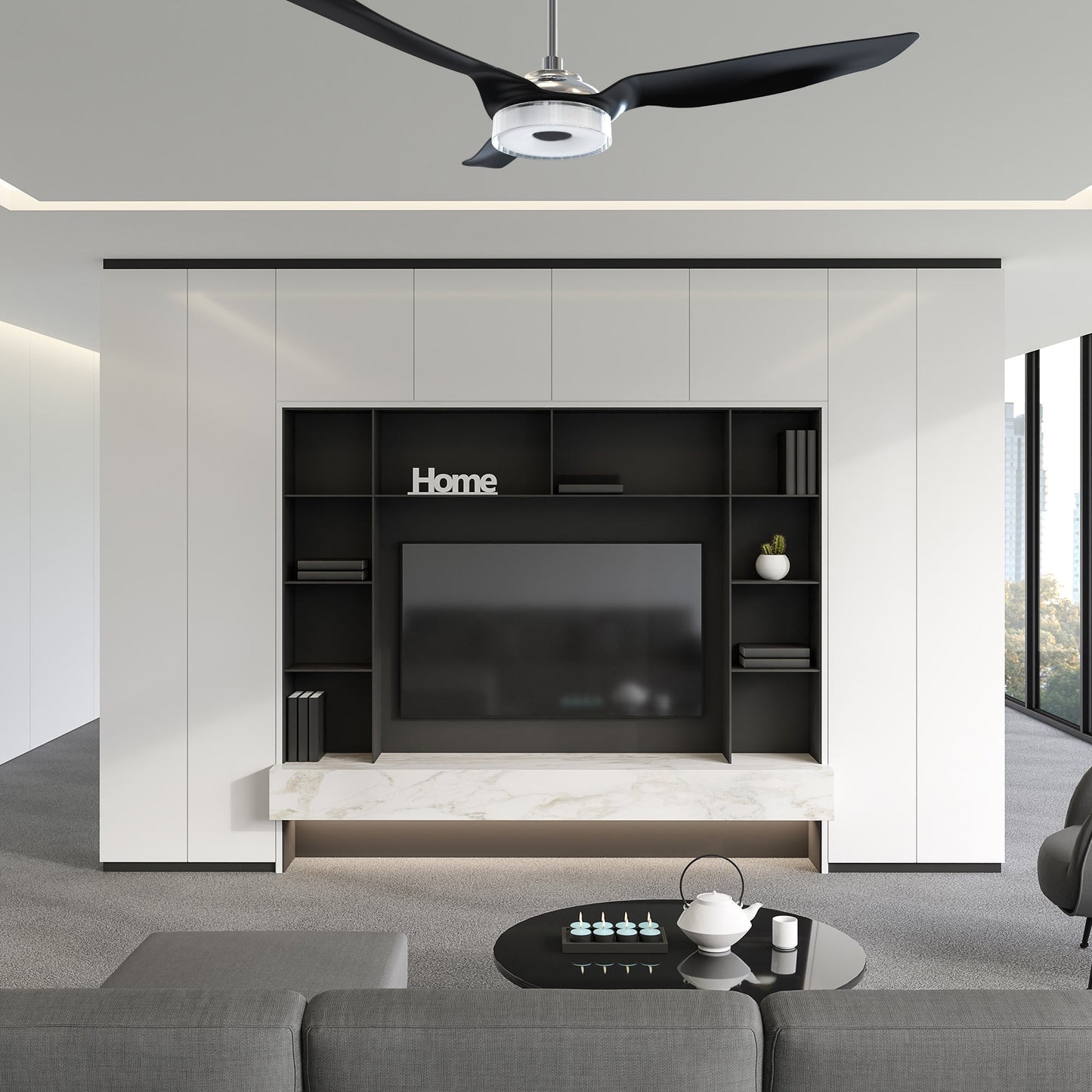 Fletcher 56 Inch 3 Blade Smart Ceiling Fan With Led Light Kit Remote Silver Black