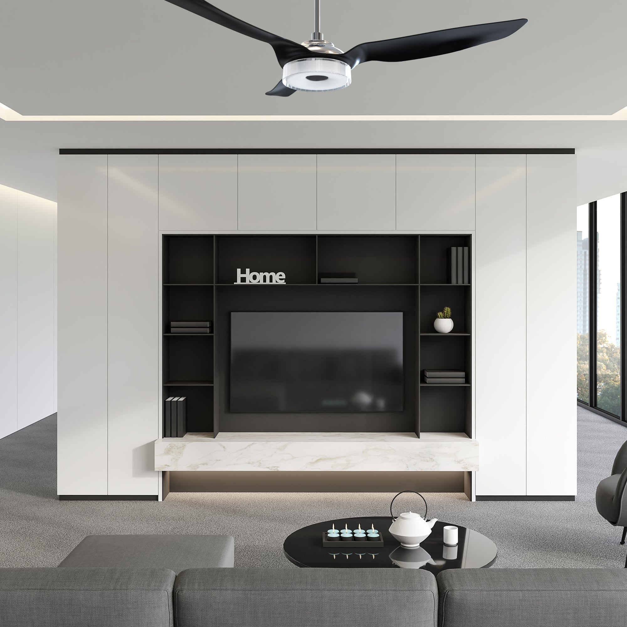 Fletcher 56 Inch 3 Blade Smart Ceiling Fan With Led Light Kit Remote Silver Black