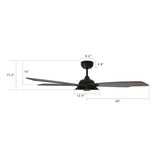 Journey 56 Inch 5 Blade Smart Ceiling Fan With Led Light Kit Remote Black Dark Wood Grain