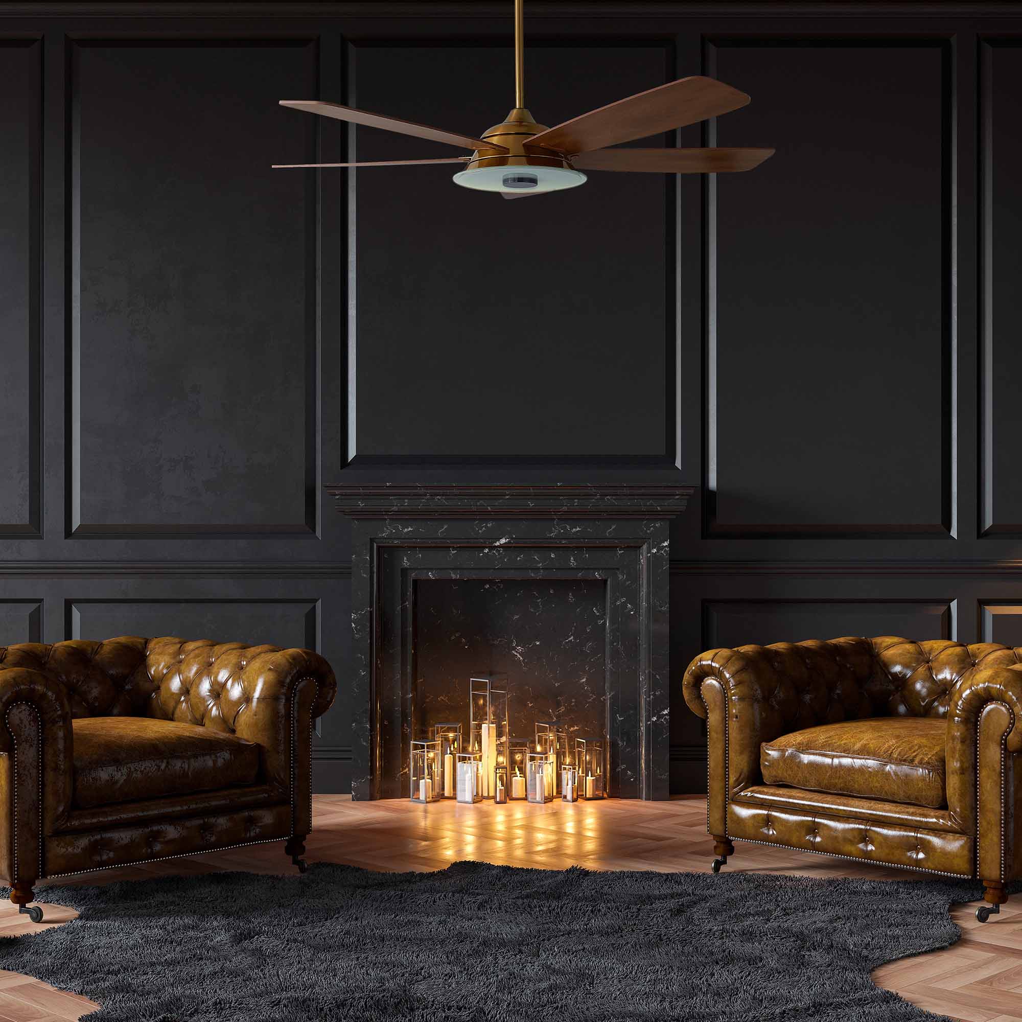 Journey 56 Inch 5 Blade Smart Ceiling Fan With Led Light Kit Remote Gold Wood Pattern